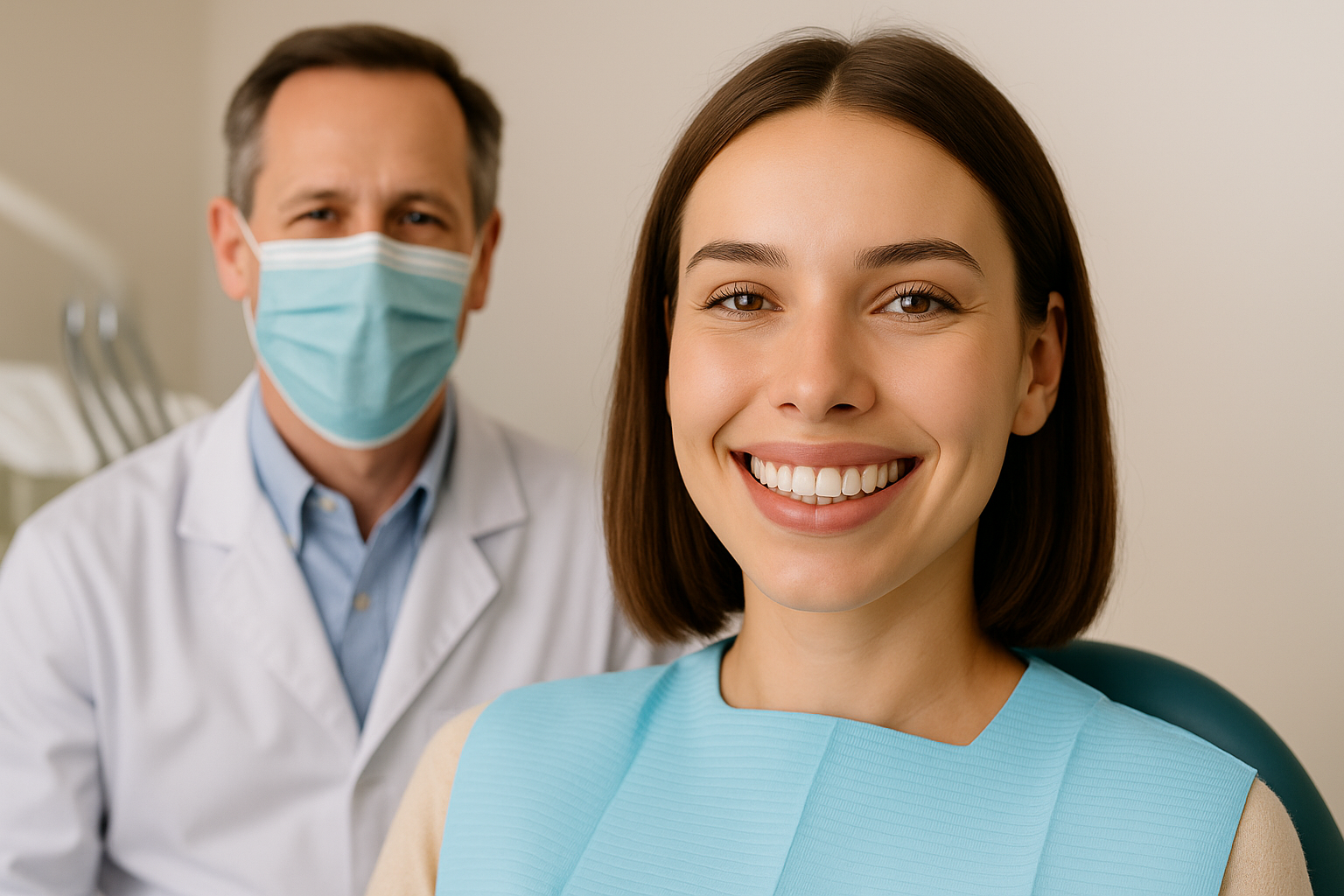 Smiling dental patient with dentist